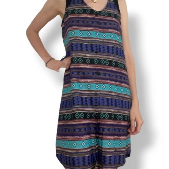 NEW Aqua Southwestern Striped Sleeveless Button Down Belted Shirt Dress Size Med - Picture 10 of 12